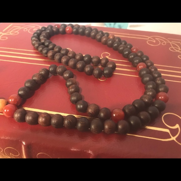 Handmade stone and wood mala necklace unisex - Picture 3 of 3